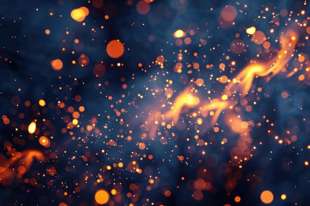 Industrial abstract blue background with flying fire particles