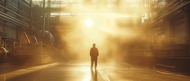 An industrial air blowing tunnel is used by a factory worker to remove dust and other particles before they enter the production line