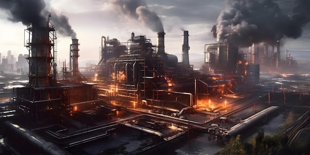 Industrial Architecture An impressive shot of a large factory or industrial site with machinery and smokestacks Generative ai