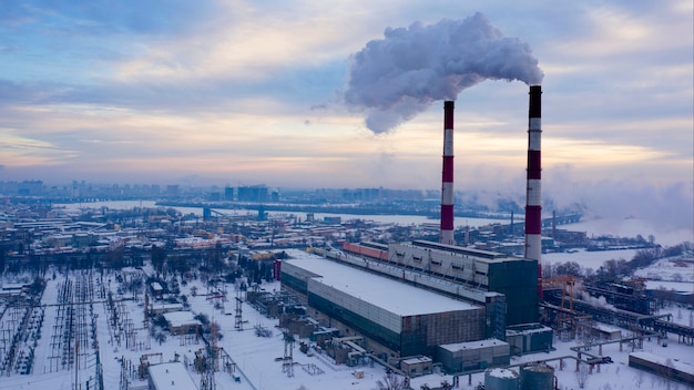 Photo industrial area of the city with harmful emissions into the atmosphere