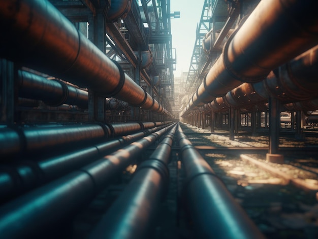 Industrial background Steel pipelines and valves Created with Generative AI technology