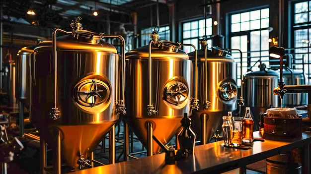 Industrial Brewery Interior Stainless Steel Equipment and Beer Production