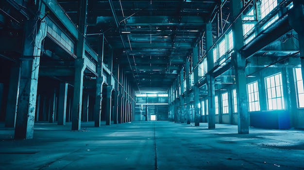 Photo industrial building interior in dark colors generative ai