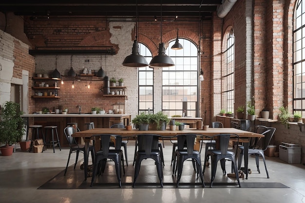 Industrial Chic Loft Dining Exposed Brick Steel Beams and Urban Elegance