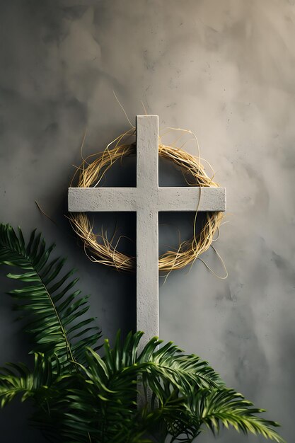 Industrial Chic Sacred Cross Made of Concrete and Adorned Wi Cross Palm Sunday Photo Christian Art