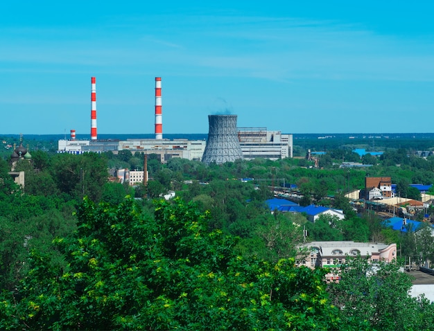 Industrial chimneys landscape background