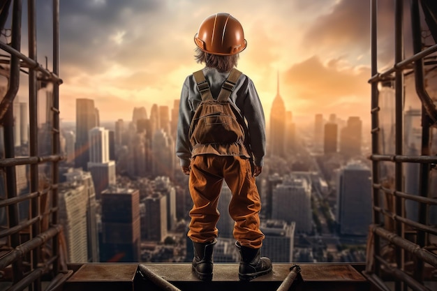 Industrial climber child boy skyscraper Generate Ai