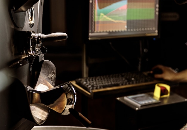 Industrial coffee roasting machine and computer monitor