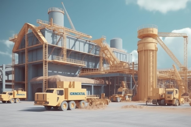 Industrial construction site with crane and truck Generative AI