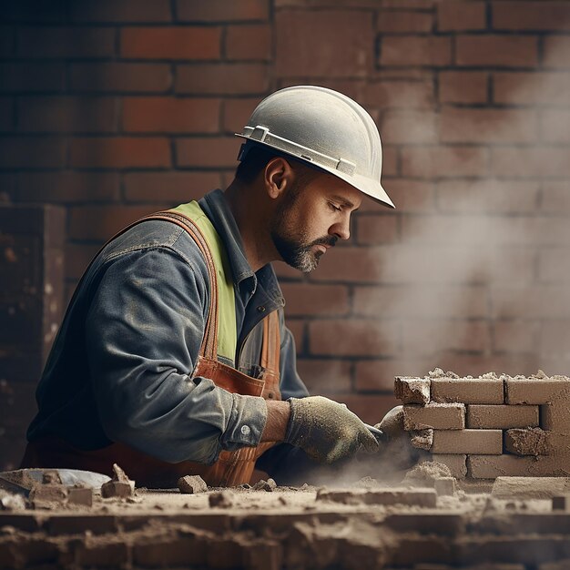 Photo industrial construction worker using spatula and trowel