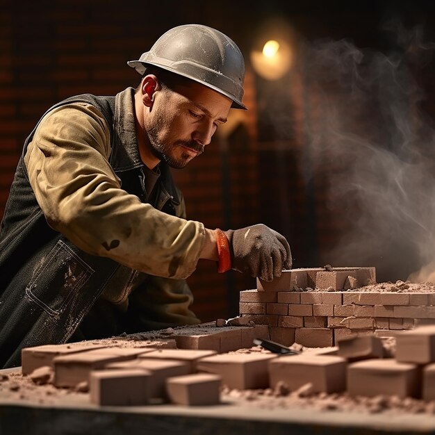 Photo industrial construction worker using spatula and trowel