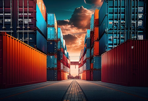 Industrial Container yard for Logistic Import Export illustration Ai generative