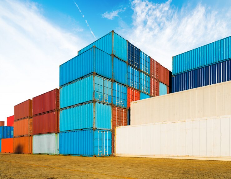 Photo industrial container yard of logistics import and export business under the blue sky