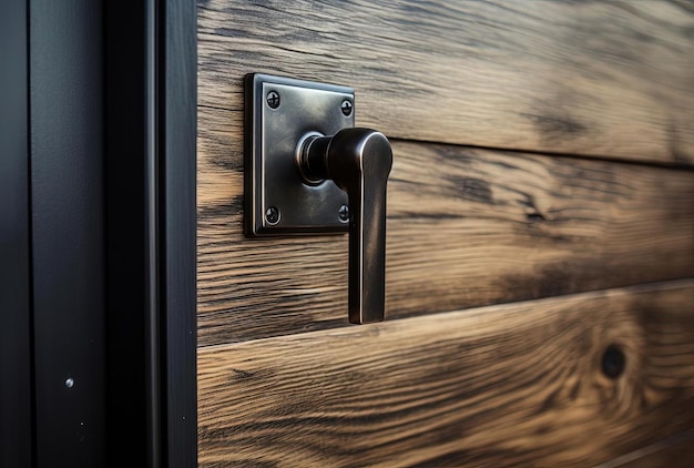 an industrial door handles with rustic wood siding in the style of light bronze and black