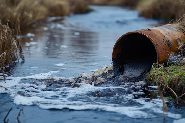 Photo industrial effluents tainting river waters