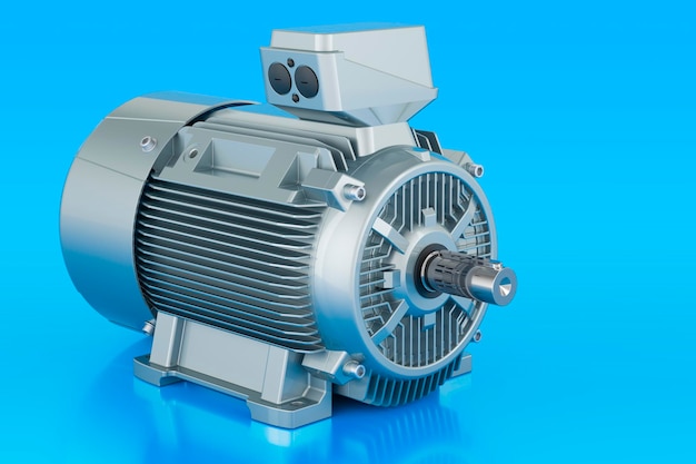 Промышленный электродвигатель на синем фоне 3D рендеринг