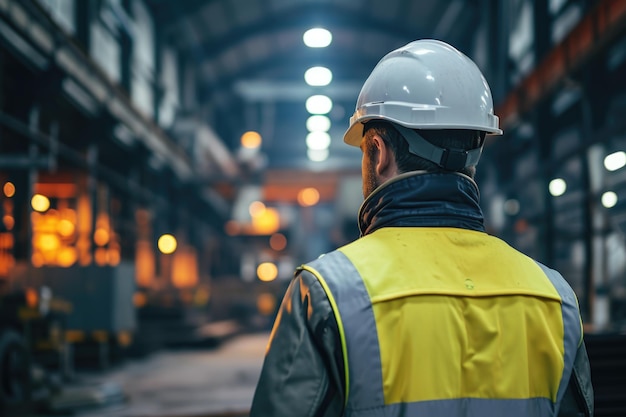 Industrial engineer in safety gear at metalworking factory