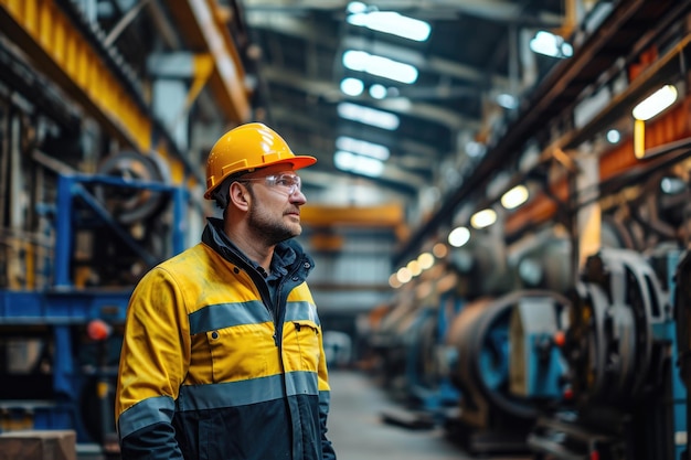 Industrial engineer in safety gear at metalworking factory