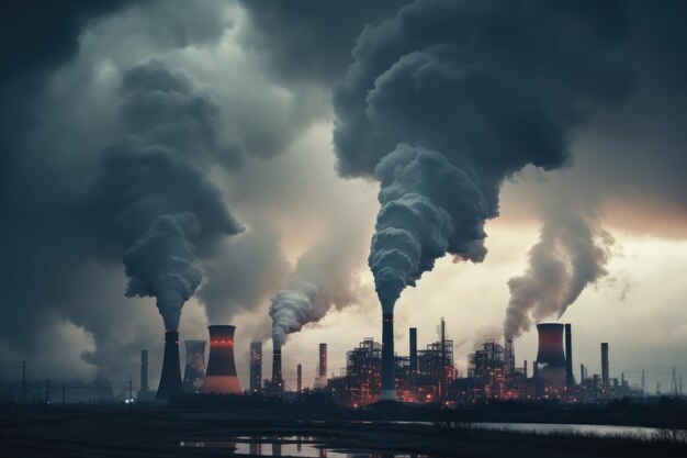 産業工場の汚染 煙突の排気ガス 悪い ⁇ 囲気