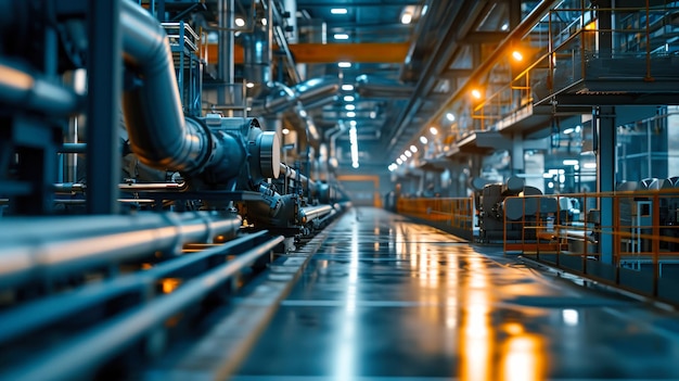 Foto fabbrica industriale con tubi e luci