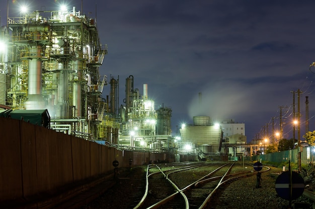 Industrial Factory working at night in kawasaki