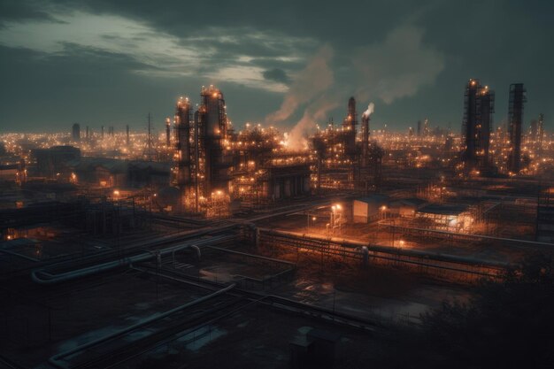 Photo industrial fuel production at a bustling refinery generative ai
