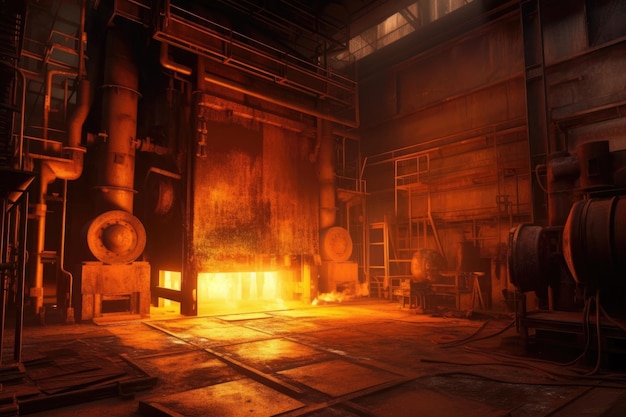 Industrial furnace glowing with intense heat created with generative ai