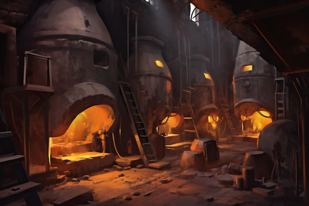 Industrial interior of a blast furnace Industrial background