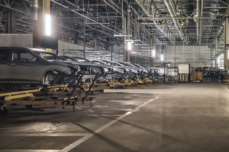 Photo 自動車工場の塗装工場の工業用インテリア製造業