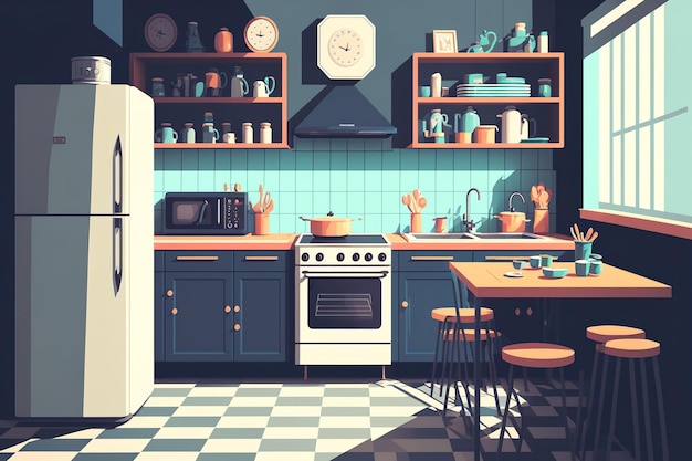 Industrial kitchen interior design flat illustration