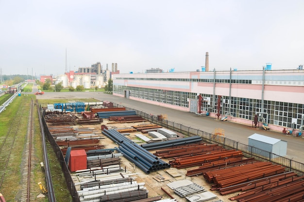 Industrial landscape Panoramic view of the technological pipes Rusty pipes