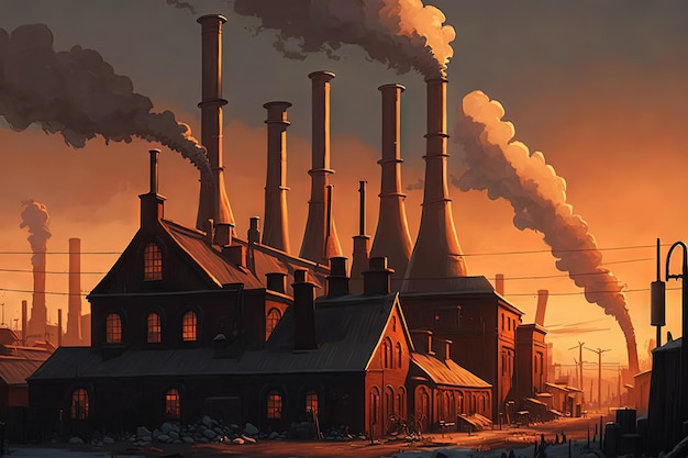 Industrial Landscape Smoking Factory Pipes Factory Buildings Industrial Abstract Generative AI Illustration