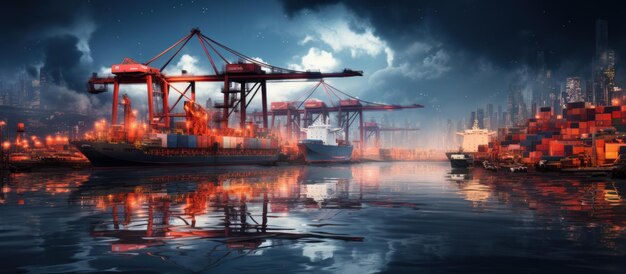 Industrial landscape with cranes and containers