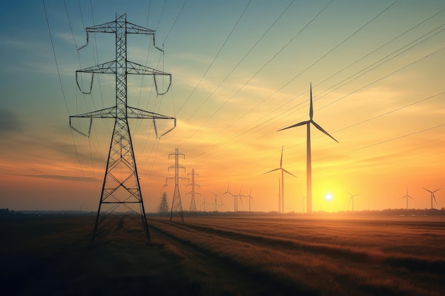 industrial landscape with power lines high voltage tower