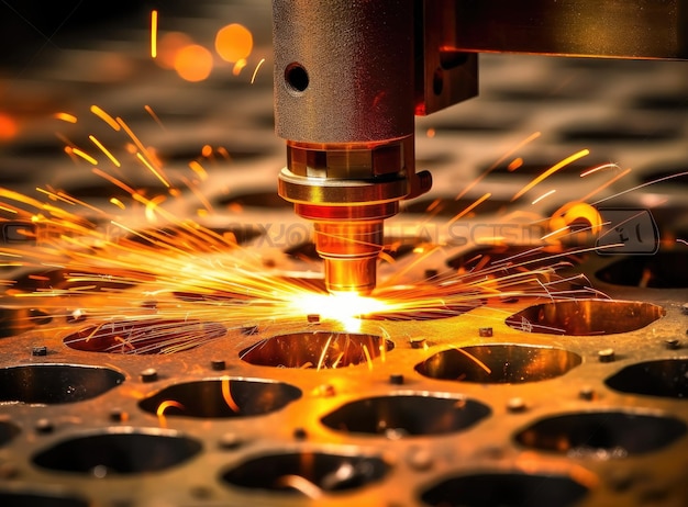 Industrial Laser cutting processing manufacture technology of flat sheet metal steel material with sparks