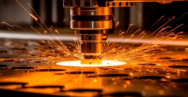 Industrial laser cutting technology spark flat steel sheet fabrication technology AI generated image