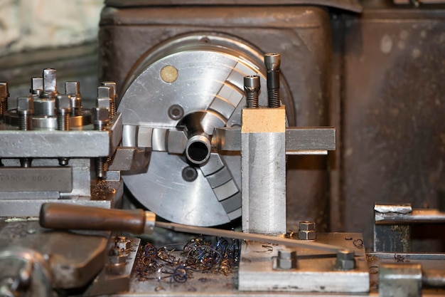 Industrial lathe in the shop for working with metal