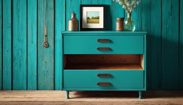 Industrial Loft Bedroom with Vintage Bedside Cabinet