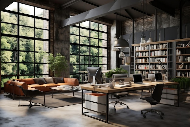 Industrial Loft Modern Office Interior Generative Ai