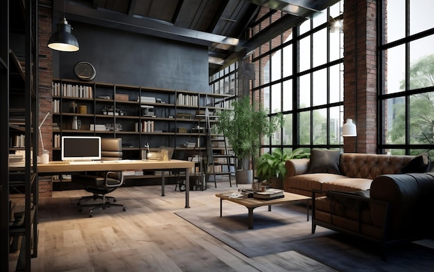 Industrial Loft Workspace Design Generative AI