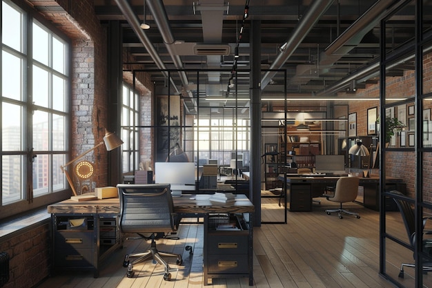 Photo industrial loftstyle home offices with steelframed