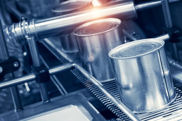 Industrial machine used in canning production. A close-up view.