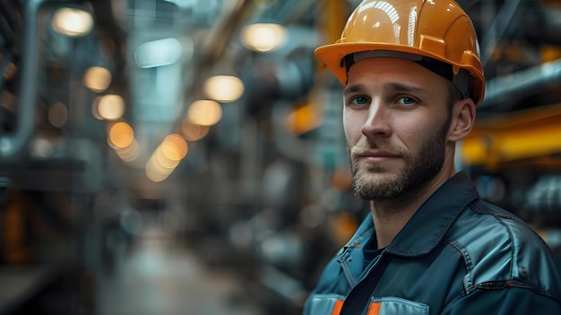 Industrial maintenance engineer at factory station in uniform and hard hat Concept Industrial Maintenance Engineer Factory Station Uniform Hard Hat