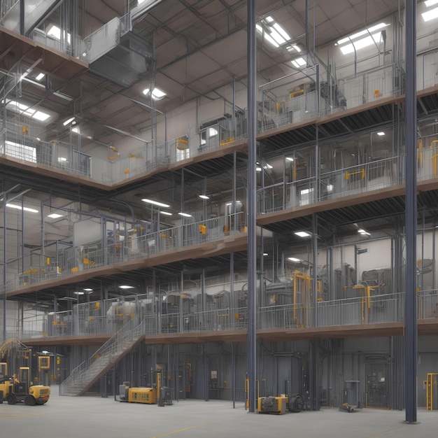 Foto impianto di produzione industriale che lavora sulla produzione con la tecnologia dei bracci robotici automatizzata