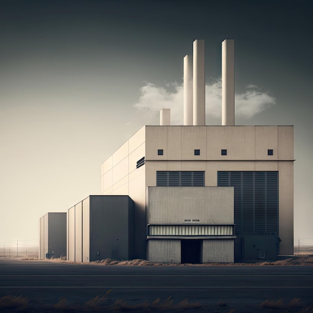 Photo industrial minimalist landscape factory buildings industrial blocks manufacture zone oil industry vintage painting abstract generative ai illustration