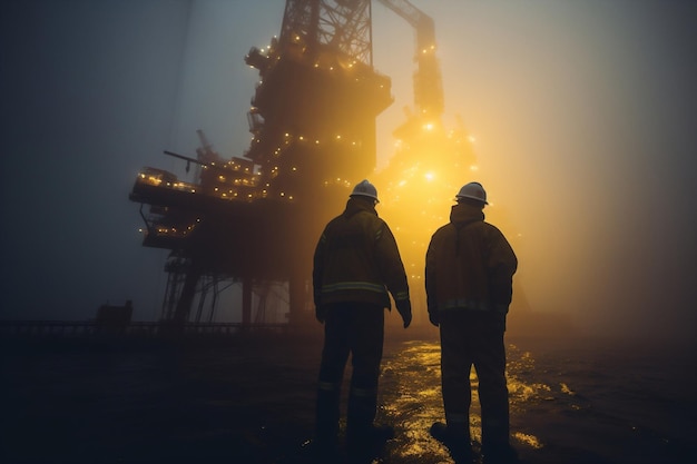 Industrial oil rig crew fog