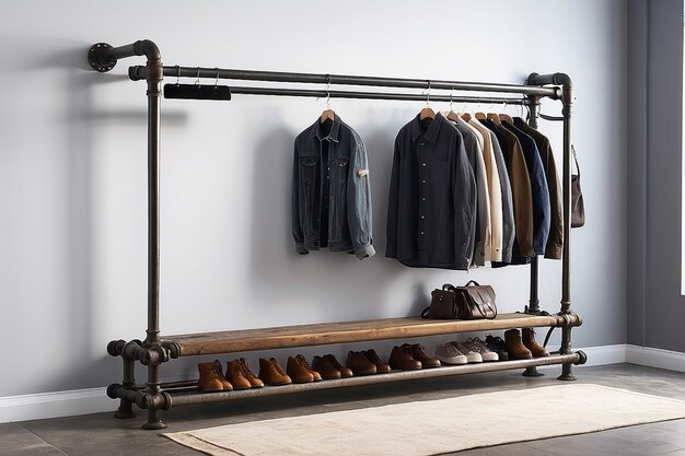 Industrial Pipe Clothing Rack Bench