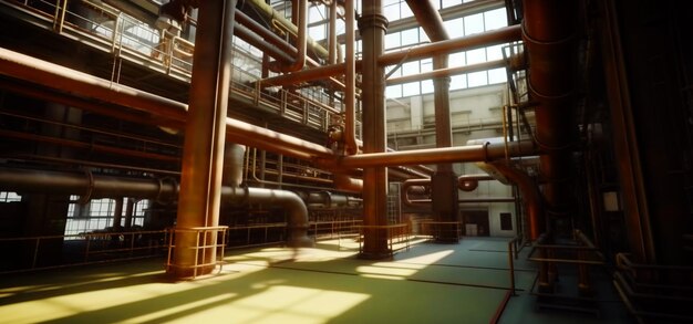 Industrial plant background with shiny pipes Generated AI