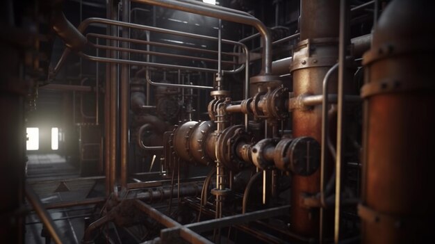 Industrial plant background with shiny pipes Generated AI