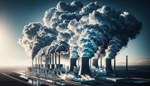 Industrial Pollution Power Plant Emitting Smoke